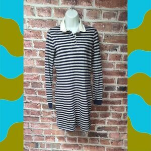 Guideboat Rugby Polo Mini Dress | Women’s Small | Gray Navy Striped Long Sleeve
